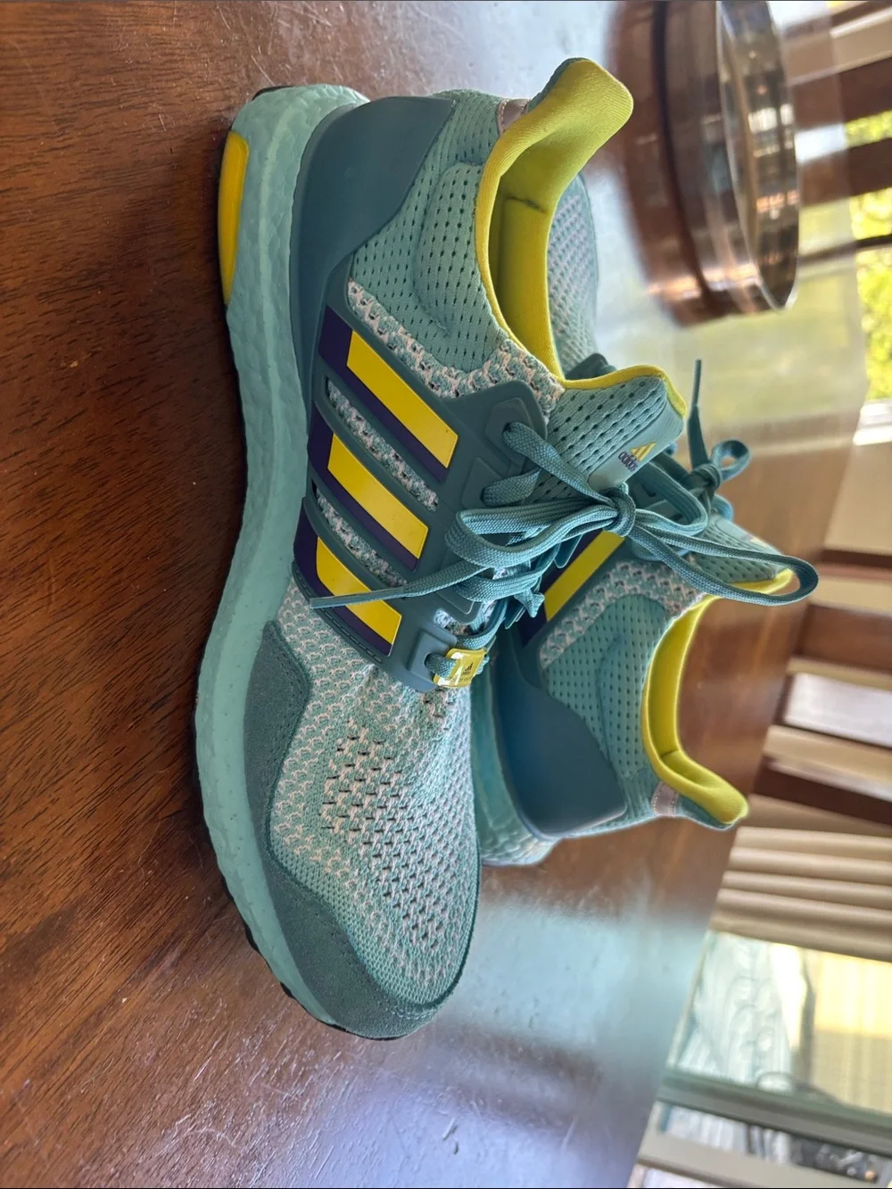 adidas Aqua Teal Knit Running Shoes with Yellow Accents